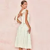 Summer Floral Stampa Split Dress Dress Long Bow Senza Maniche senza schienale Sexy Party Elegante Lady Beach Vacation Costume 210525