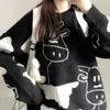 Koreanska Harajuku Kvinnors Tröja Vintage Casual Loose Lazy Cow Sweater Kvinna Japanska Tjejer Kawaii Söt Ulzzang Kläder 17156 211103