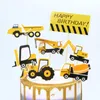 Koparki Cake Toppers DIY Road Sign Cupcake Topper Bulldozer Cake Flagi Dzieci Happy Birthday Wedding Bride Party Decor Y200618