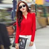 Chemise à manches longues Femmes Automne Vêtements Mode Slim Chemisier en mousseline de soie Col V Coréen Élégant Dames Bureau Chemises Blanc Rouge DF2324 210225