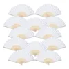 12 Pack Hand Håller fans White Paper Fan Bamboo Folding Handheld Folded Fan For Church Wedding Present Party Favors DIY