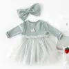Bärenführer Kleinkind Mädchen Casual Strampler Kleid Mode Frühling Infant Prinzessin Krone Voile Patchwork Bodys Babykleidung 210708