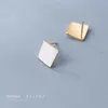 Luxury 925 Sterling Silver Trendy Square Shape Enamel Stud Earrings for Women Wedding Party Fashion Jewelry 210707