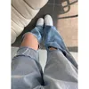 Damskie Dżinsy Womengaga Moda Gradient Hole High Paist Luźne Cienkie Szerokie Spodnie Noga Spodnie Denim Fahsion Kobiety Koreański Jik1