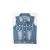 Children Girls Outerwear Spring Autumn Denim Vest for Pearl Pattern Jeans Coats Kids Cowboy Waistcoats 3-14 Year 210622