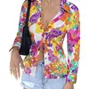 Women's T Shirts Women's T-Shirt Women Button-down Shirt Adults Casual Printed Long Sleeve Turn-down Collar Cardigan