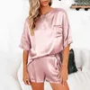 Summer Satin Pajamas Set Women Imitated Silk Sexy Sleepwear Homewear Female Loose Lounge Wear Sets Pjs 210830