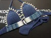 Sexy Handmade Crochet Bikinis Blue Shell Beaded High Quality Swimsuit Women Push Up Swimwear Knitted Beach Wear Bathing Suits Y0820