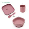 4pc Baby Silicone Plate Set Kids Bowl Plates Feeding Spoon Children's Dishes Kid Dinner Platos Tableware 211026