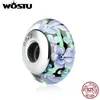 WOSTU 100% 925 Sterling Silver Flower Murano Glass Beads Fit Original WST Bracelet European DIY Jewelry CQZ009 Q0531