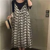 Czarne Florals Casual All Match Slip Dress Print Prom Bez Rękawów Słodkie Femme Chic Długie sukienki Vestidos 210525