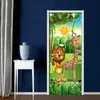 Forest Animal Children Room Bedroom Door Stickers PVC Mural 3D Photo Wallpaper Creative DIY Waterproof Door Sticker Decoration 201009