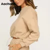 Aachoae Solid Casual Pullover Sweatshirt Women Batwing Long Sleeve Loose Sports Style Cropped Tops O Neck Tracksuit Hoodies Lady 201030