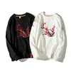 Sweatshirts for Men Women Yokosuka Souvenir Plum Flower Embroidery Hoodie Long Sleeve O Neck Cotton Knit Harajuku Pullover 210813