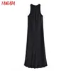 Tangada Donna Abito lungo con canotta nera Abito senza maniche con bottoni Moda Lady Abiti eleganti Vestido QN90 210608