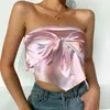 Summer Bandage Bow Imitation Silk Strapless Crop Top Sexy Sleeveless Elastic Backless Tank Fashion Club Party s 210603