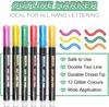 12 colori glitter metallici pennarelli colorati colorati pennarello artistico kawaii penna doppia linea per il disegno materiale scolastico penna artistica 210226