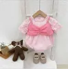 Ins Solid Cotton Baby Romper avec Big Bows Lovely Toddler Onesie pour Little Kids Korean Bebe Accessoires 210529