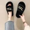 Luxe ontwerpers Vrouwen INS Pantoffels Dames wollen Dia's Winterbont Pluizige Harige letters Sandalen Warm Comfortabel Fuzzy Girl Flip Flop Slipper