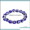 Pärlsträngar armband smycken pärlor mode män kvinnor blå färg runda form onda ögonpärlor lampwork glaserade glas pärla energy yoga crys