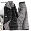 SEDUTMO Winter Long Womens Down Jackets Ultra Light Coat Thin Double Sided Plaid Spring Slim Puffer Jacket ED931 211013