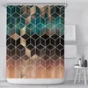 幾何学的な大理石のシャワーのカーテン3 dプリント六角形のパターンポリエステルの生地防水浴室のカーテンプラスチック製のフック