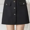 Black Skirts High Waist Back Zipper Fly With Safe Shorts School Style A-Line Skirt Plus Size Women Clothing S-2XL 210601