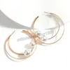 Trendy Semplice colore oro doppio cerchio cerchio orecchini per le donne ragazza minimalista perla rotonda orecchini in metallo partito 2021