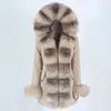 Oftbuy Vattentät Vinterjacka Kvinnor Real Fur Coat Natural Raccoon Hooded Long Parkas Ytterkläder Avtagbar 211110