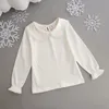 Kids White Shirts For Baby Girl Long Sleeve Ruffle Doll Collar Girls Blouses Autumn Children School Clothes Toddler Cute Tops 210306