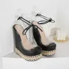 2021 European Summer New Women's Wedge Sandals Sexig Vattentät Plattform Transparent Film Lace-up Linne Högklackat Y0721