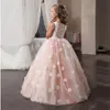 Kızlar dantel elbise zarif prenses uzun elbisesi çocuk elbiseleri çiçek düğün partisi akşam çocuklar balo kostüm 210303
