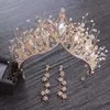 Baroque Crystal Gold Crown for Girls Wedding Hair Accessories Gems Bridal Tiara Bride Hairwear Women Head Princess Jewelry Piece X0625