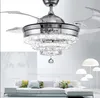 42" Crystal Ceiling Fan with Lights Remote Chandelier Fixture Retractable Invisible Blades 3 Color Changes Lighting Decors