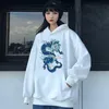 Kvinnors Tröjor Oversize Hoodie Gothic Blus Vintage Kinesisk Dragon Print Loose Sweatshirt Ulzzang Harajuku Hip Hop Streetwea