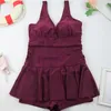 여자 수영복 2021 Tankini Dress Women Swimsuit Plus Ruched Tarm Control 치마 레트로 프린트 모노 키니 여성 수영복