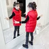 Mode enfants gilets chauds couleur unie épaissir manteaux sans manches pour adolescente à capuche bébé fille vêtements d'hiver 4 8 12 14 ans 210622