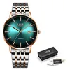 Reloj de pulsera LIGE de oro rosa para mujer, de cuarzo, de negocios, para mujer, de lujo, para niñas, reloj femenino + caja