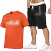 Män Brev Utskrift TrackSuits Fashion Summer Kortärmad T-shirt Shorts 2 st Sats Märke Andningsbar Casual Beach Sats Kläder Storlek S-2XL