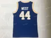 Men West Virginia East Bank High School Mountaineers Jerry 44# West Jerseys Blue Embroidery Basketball Jerseys