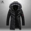 Parka invernale da uomo Solid Jacket Arrivo spesso cappotto caldo Giacca lunga con cappuccio Collo in pelliccia Cappotto imbottito antivento Moda uomo 211129