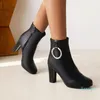 Boots Metal Circle Decoration Autumn And Winter High-Heeled Square-Toed Thick-Heeled Plush Warmth Women's