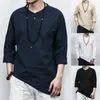 Koszulki męskie z długim rękawem Solidna nieregularna koszula chińska Mężczyźni bawełniana lniana vintage casual chemise q190518