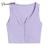 Yitimuceng bouton Up Crop hauts femmes Sexy Cami mode coréenne débardeur blanc gris noir violet vêtements été tricoté 210601