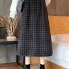 Werueruyu Vintage Plaid Tweed Skirt Kvinnor Midi Long ull Hög midja A-Line Business Work Outfits 210608