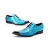 Chaussures Oxford Brogue Design couleur bleu or pour hommes, robe de salle de bal formelle italienne, nouvelles chaussures plates en cuir verni pour hommes