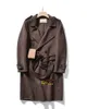 New classic men's coat casual business double sided nylon lapel double-breasted long wool trench