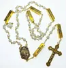 Hanger Kettingen 6mm Wit Facet Glas Rozenkrans, Religieuze Rozenkrans met Fatima Centor, Singapore Catholic Ketting Antque Gold Metal Parts