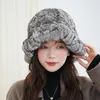 Beanie/Skull Caps Stylish Luxury Women Warm äkta päls ruffle Hats Real Chinchilla Winter Elegant Natural Hat TZ2910 Davi22