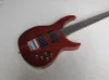 Guitare basse électrique 5 cordes rouge marron avec placage d'érable flammé, touche en palissandre, 24 frettes